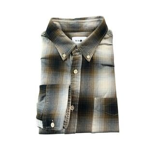 No Nationality NNO7 Black Brown Checked Flannel Button Front Size Large